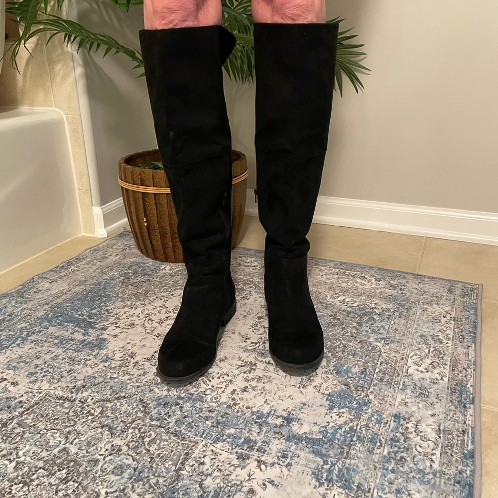 Candies suede high boots, black, size 8.5